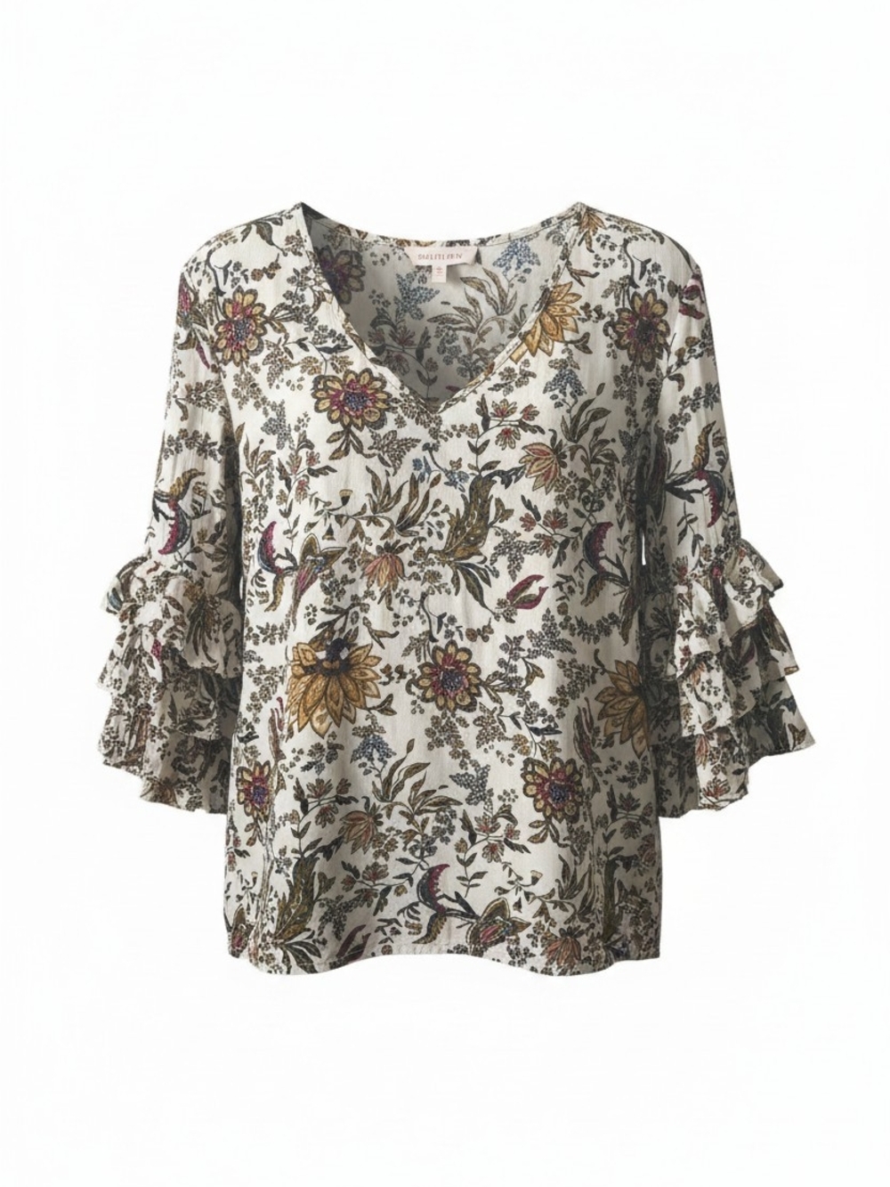 Solitaire Women’s XL Floral Boho Blouse Bell Sleeve Peasant Top Cottagecore